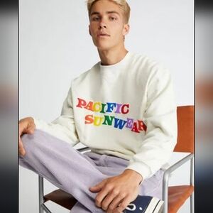 Pacsun Cream Rainbow Text Pacific Sunwear Crew Cozy Fleece Sweatshirt S